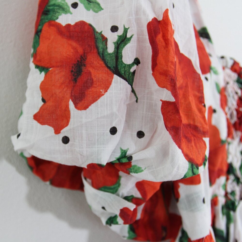 Anthropologie Maeve Square-Neck Smocked Babydoll Mini Dress Floral Cotton Small - Picture 4 of 14